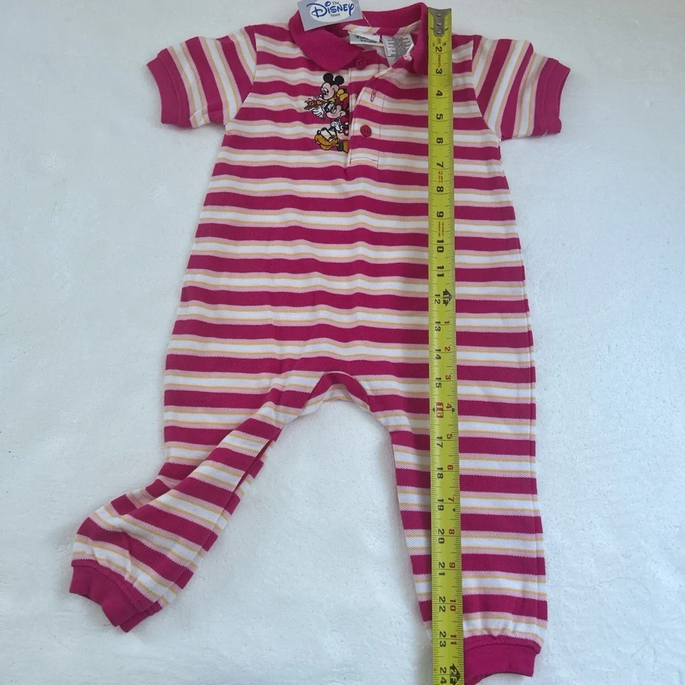 NWT Vintage the Disney store pink and white striped polo baby romper